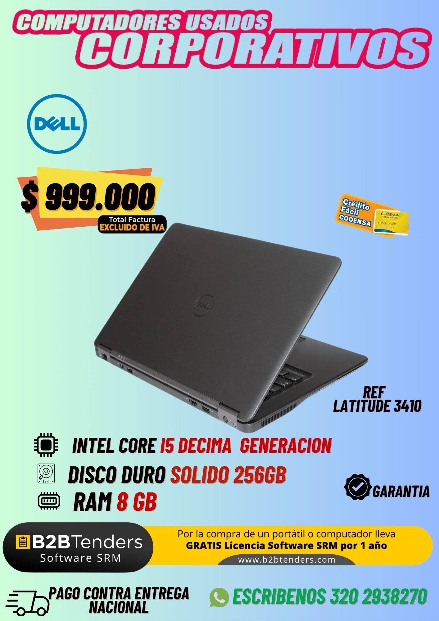 Portátil Dell Latitude 3410 Usado | Core i5 10ª Gen, SSD 256GB, IVA incluido